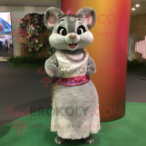 nan Chinchilla mascot costume character dressed with a Maxi Skirt and Earrings