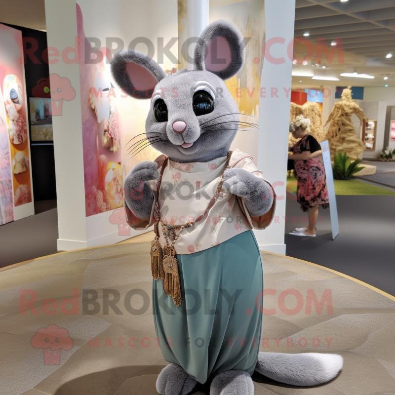 nan Chinchilla mascot costume character dressed with a Maxi Skirt and Earrings