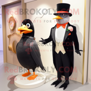 Peach Crow mascot costume character dressed with a Tuxedo and Brooches