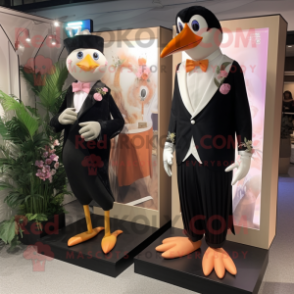 Peach Crow mascot costume character dressed with a Tuxedo and Brooches