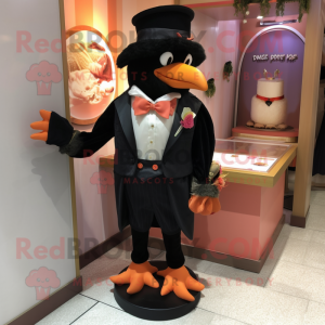 Peach Crow mascot costume character dressed with a Tuxedo and Brooches