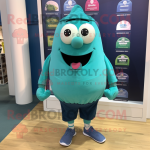 Teal Grenade mascot costume character dressed with a Oxford Shirt and Anklets