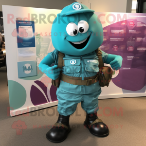Teal Grenade mascot costume character dressed with a Oxford Shirt and Anklets