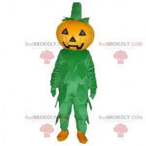 Mascotte de citrouille orange et verte, costume de potiron -