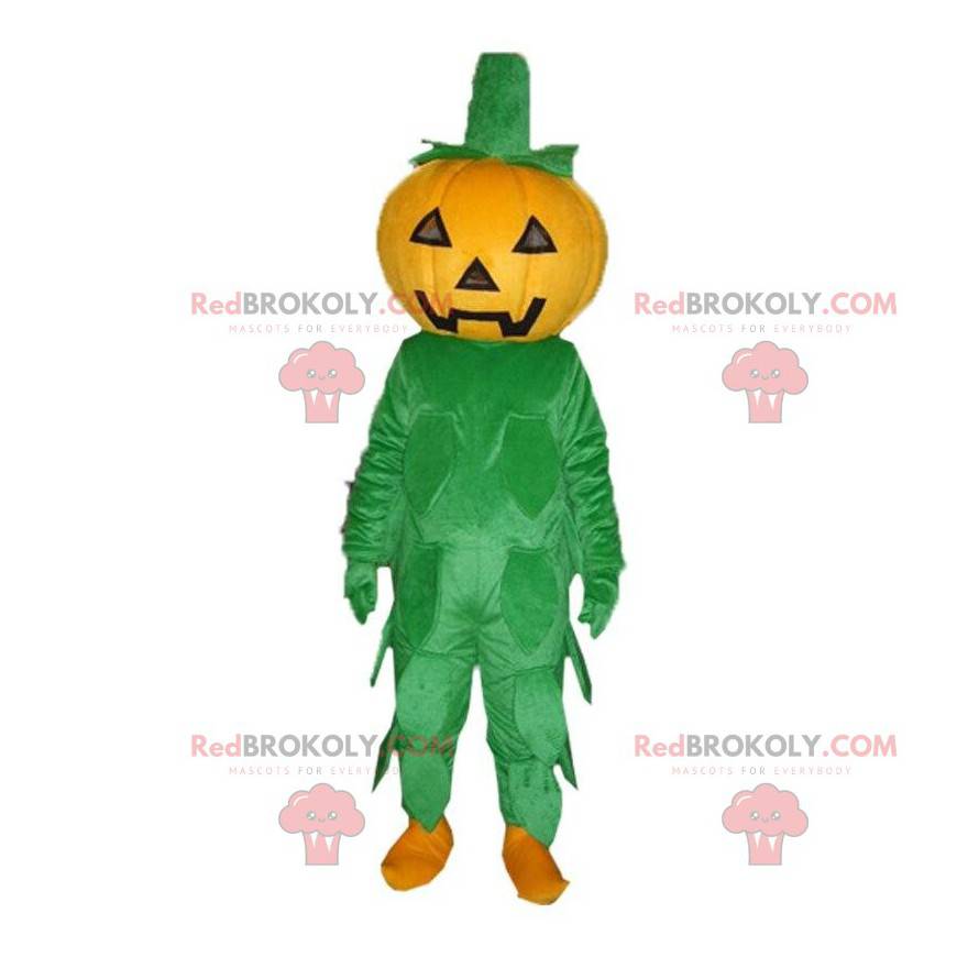 Pomarańczowa i zielona maskotka dyni, kostium dyni -