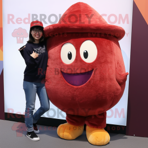 Maroon Pumpkin mascot costume character dressed with a Boyfriend Jeans and Beanies