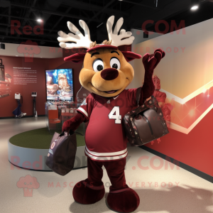 Maroon Reindeer mascot costume character dressed with a Baseball Tee and Handbags