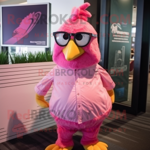 Pink Hens mascot costume character dressed with a Dress Shirt and Sunglasses