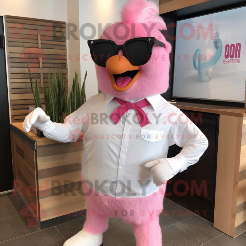 Pink Hens mascot costume character dressed with a Dress Shirt and Sunglasses