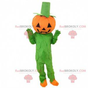 Costume da zucca arancione e verde, mascotte di Halloween -