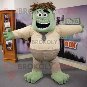 Tan Frankenstein mascot costume character dressed with a Yoga Pants and Pocket squares