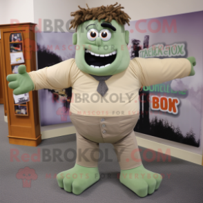 Tan Frankenstein mascot costume character dressed with a Yoga Pants and Pocket squares