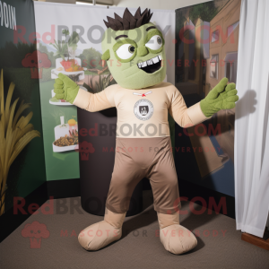 Tan Frankenstein mascot costume character dressed with a Yoga Pants and Pocket squares