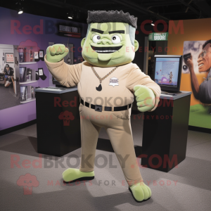 Tan Frankenstein mascot costume character dressed with a Yoga Pants and Pocket squares