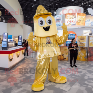 Gold Ghost mascot costume character dressed with a Flare Jeans and Coin purses