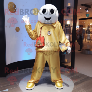 Gold Ghost mascot costume character dressed with a Flare Jeans and Coin purses