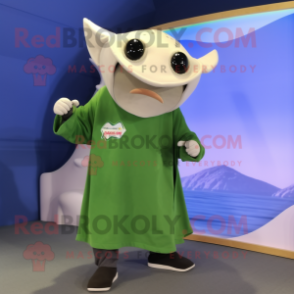 Olive Manta Ray mascot costume character dressed with a Polo Shirt and Cummerbunds