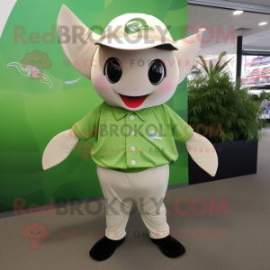 Olive Manta Ray mascot costume character dressed with a Polo Shirt and Cummerbunds