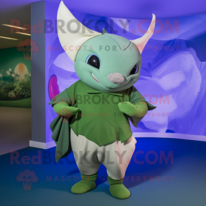 Olive Manta Ray mascot costume character dressed with a Polo Shirt and Cummerbunds