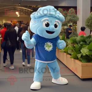 Sky Blue Cauliflower mascot costume character dressed with a Jeans and Watches