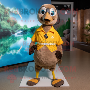 Brown Gosling mascot costume character dressed with a Rash Guard and Anklets