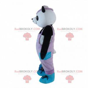 Mascotte de panda, d'ours noir et blanc habillé en rose -