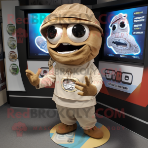 Tan Gyro mascot costume character dressed with a Romper and Wraps
