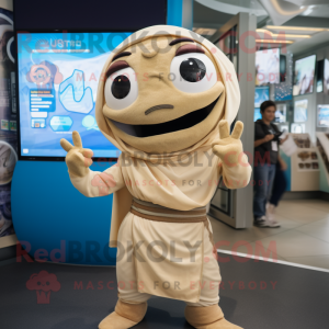 Tan Gyro mascot costume character dressed with a Romper and Wraps