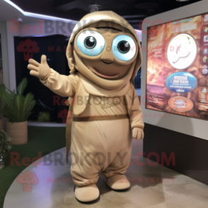 Tan Gyro mascot costume character dressed with a Romper and Wraps