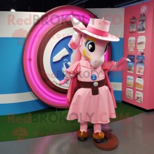 Pink Horseshoe mascot costume character dressed with a Wrap Skirt and Watches