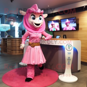 Pink Horseshoe mascot costume character dressed with a Wrap Skirt and Watches