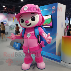 Pink Bracelet mascot costume character dressed with a Romper and Backpacks