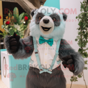 Cyan Sloth Bear mascot costume character dressed with a Romper and Bow ties