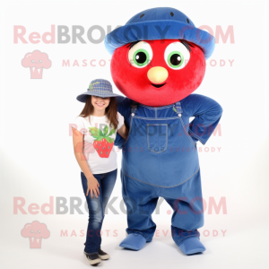 Blue Strawberry mascot costume character dressed with a Mom Jeans and Hats