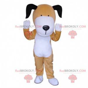 Brun och vit hundmaskot, tvåfärgad doggie-kostym -