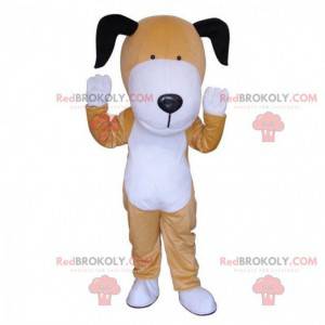 Mascotte cane marrone e bianco, costume da cagnolino bicolore -