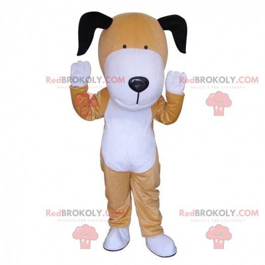 Mascota de perro marrón y blanco, disfraz de perrito de dos