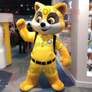 Yellow Raccoon mascot costume character dressed with a Jumpsuit and Cufflinks