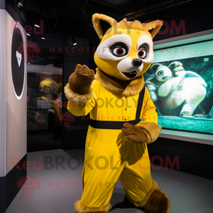 Yellow Raccoon mascot costume character dressed with a Jumpsuit and Cufflinks