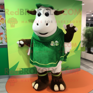 Green Hereford Cow mascot costume character dressed with a Tank Top and Shawls