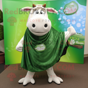Green Hereford Cow mascot costume character dressed with a Tank Top and Shawls