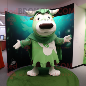 Green Hereford Cow mascot costume character dressed with a Tank Top and Shawls