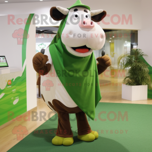 Green Hereford Cow mascot costume character dressed with a Tank Top and Shawls