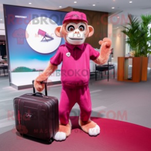 Magenta Capuchin Monkey mascot costume character dressed with a Polo Shirt and Briefcases