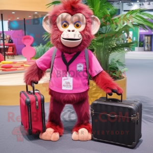 Magenta Capuchin Monkey mascot costume character dressed with a Polo Shirt and Briefcases