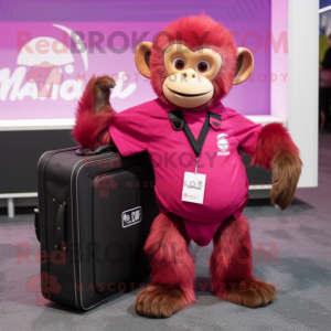 Magenta Capuchin Monkey mascot costume character dressed with a Polo Shirt and Briefcases