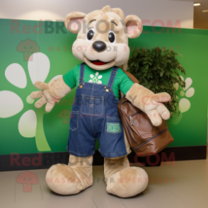 Tan Bunch Of Shamrocks mascot costume character dressed with a Denim Shorts and Tote bags