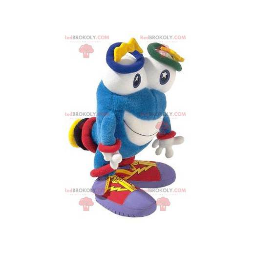 Mascotte de bonhomme bleu avec de grands yeux - Redbrokoly.com