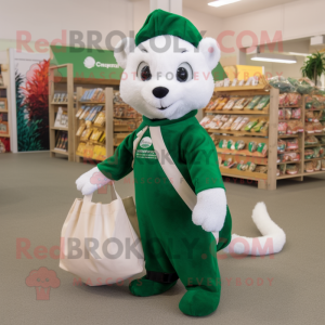Forest Green Ermine mascot costume character dressed with a Vest and Tote bags