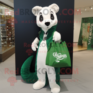 Forest Green Ermine mascot costume character dressed with a Vest and Tote bags